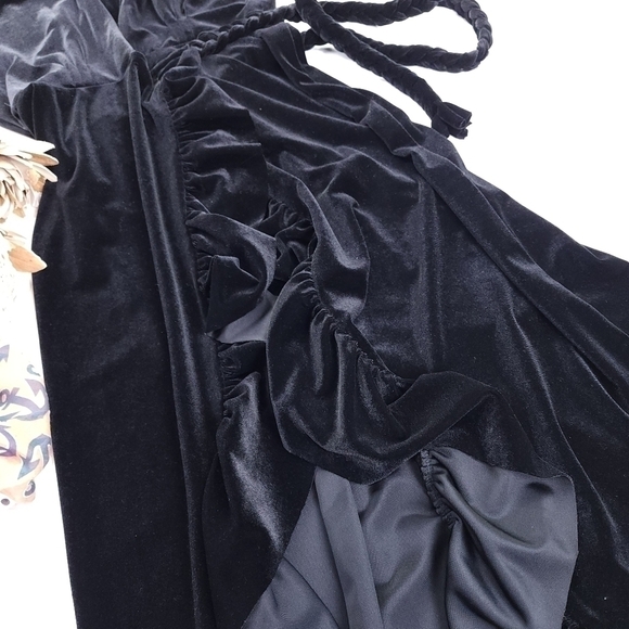 New Misa Los Angeles Black Viscose Velvet Wrap Ruffled Maxi Dress Sz Xs - Picture 8 of 13
